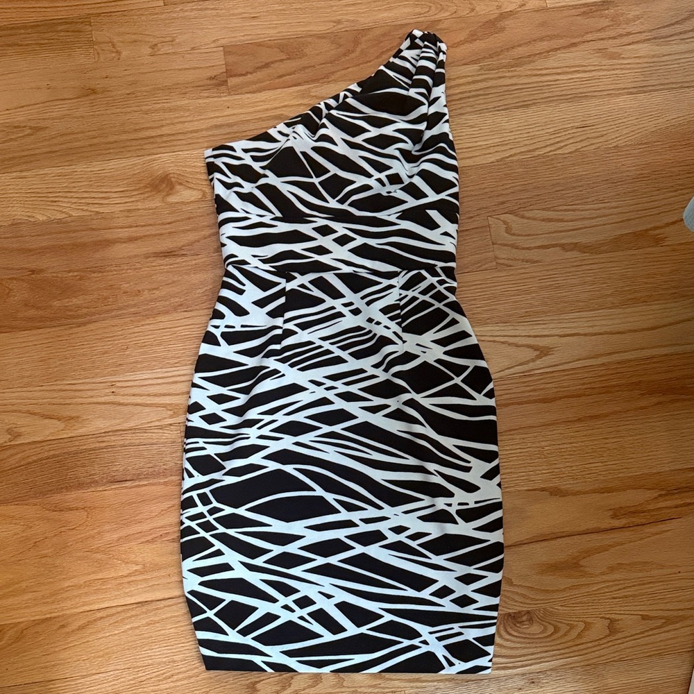 Calvin Klein One-Shoulder Black and White Dress